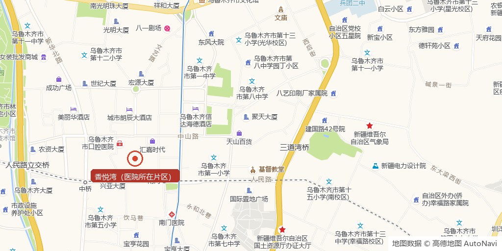 新疆骨医堂中医医院位置示意图（乌鲁木齐市天山区香悦湾片区）